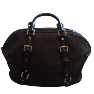 Michael KORS Black Bedford Satchel Designer Canvas Handbag Purse Leather Accents